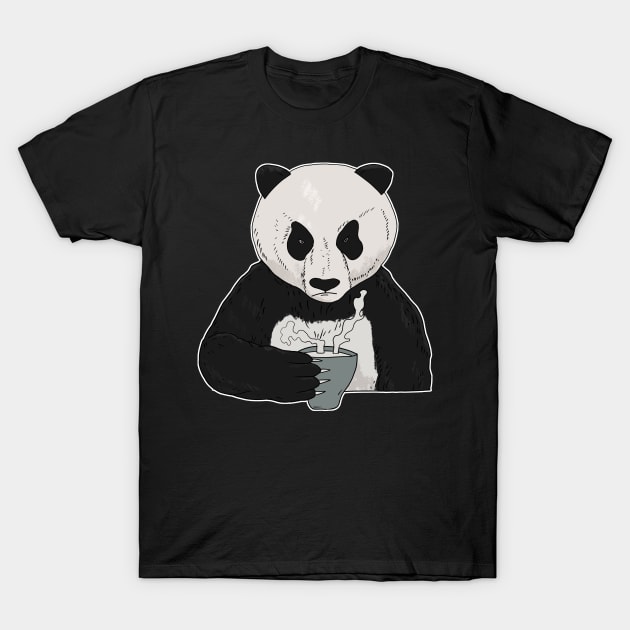 Grumpy Panda Bear with Coffee Morning Grouch T-Shirt by Mesyo